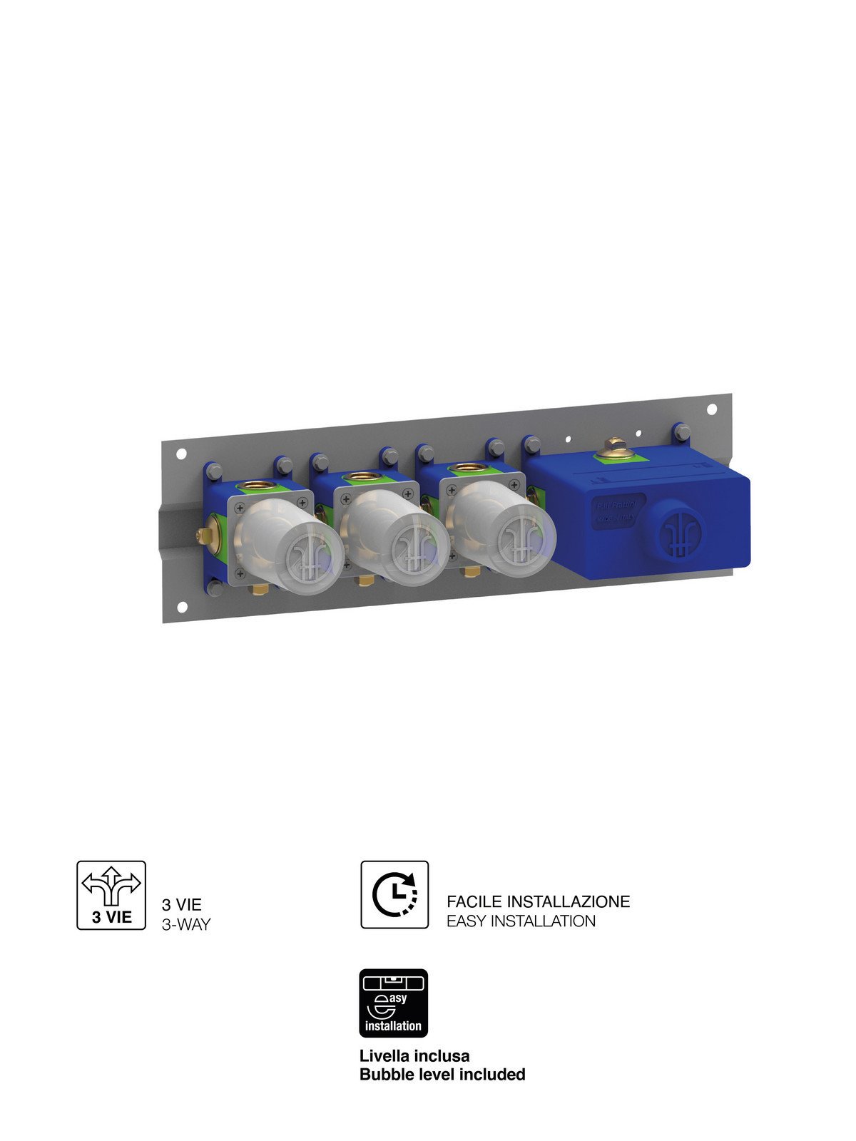 Cuerpo empotrado 3 vías termostático con botón pulsador