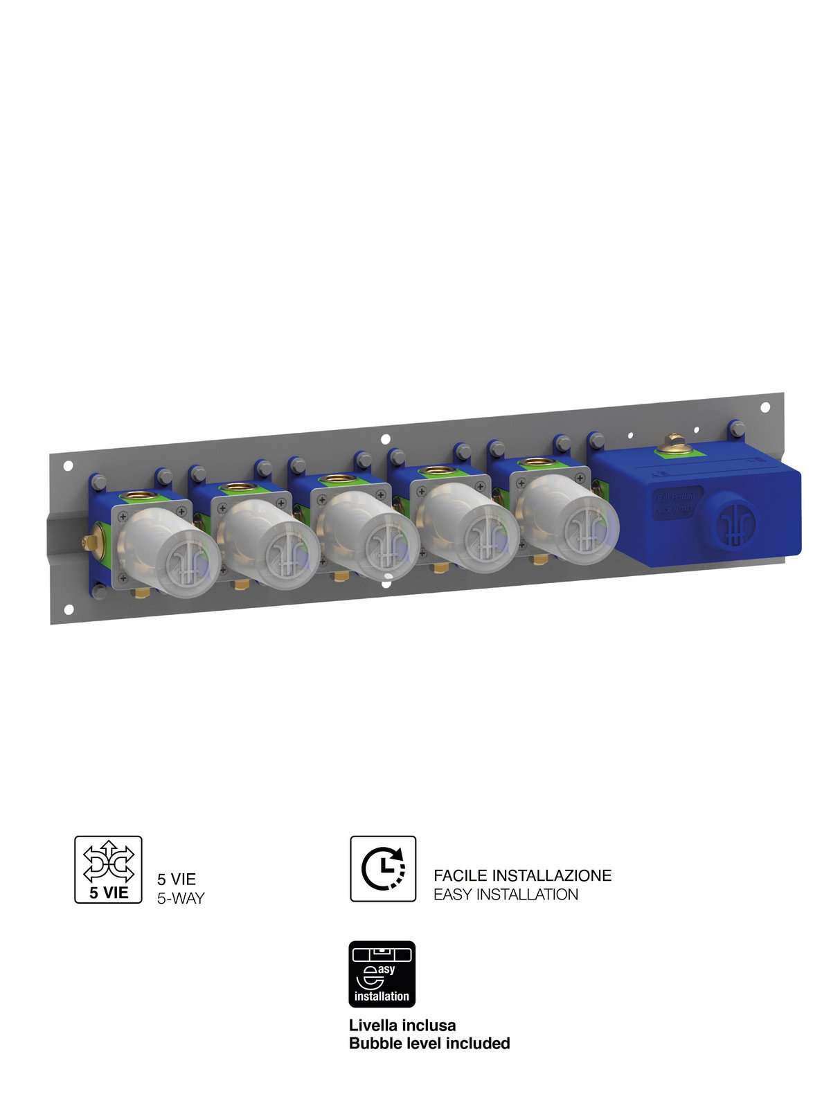 Cuerpo empotrado 5 vías termostático con botón pulsador